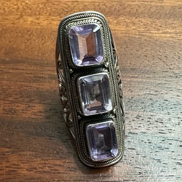 Amazing Vintage Sterling Silver Amethyst Boho Hippie Tribal Statement Ring - Picture 3 of 8